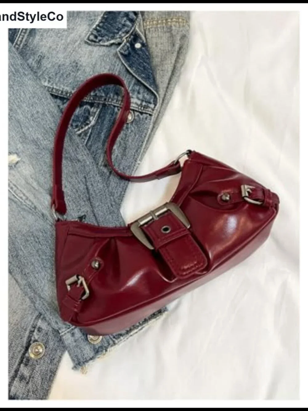 Y2K Mini Crescent Hobo Bag with Adjustable Straps Soft Faux Leather
